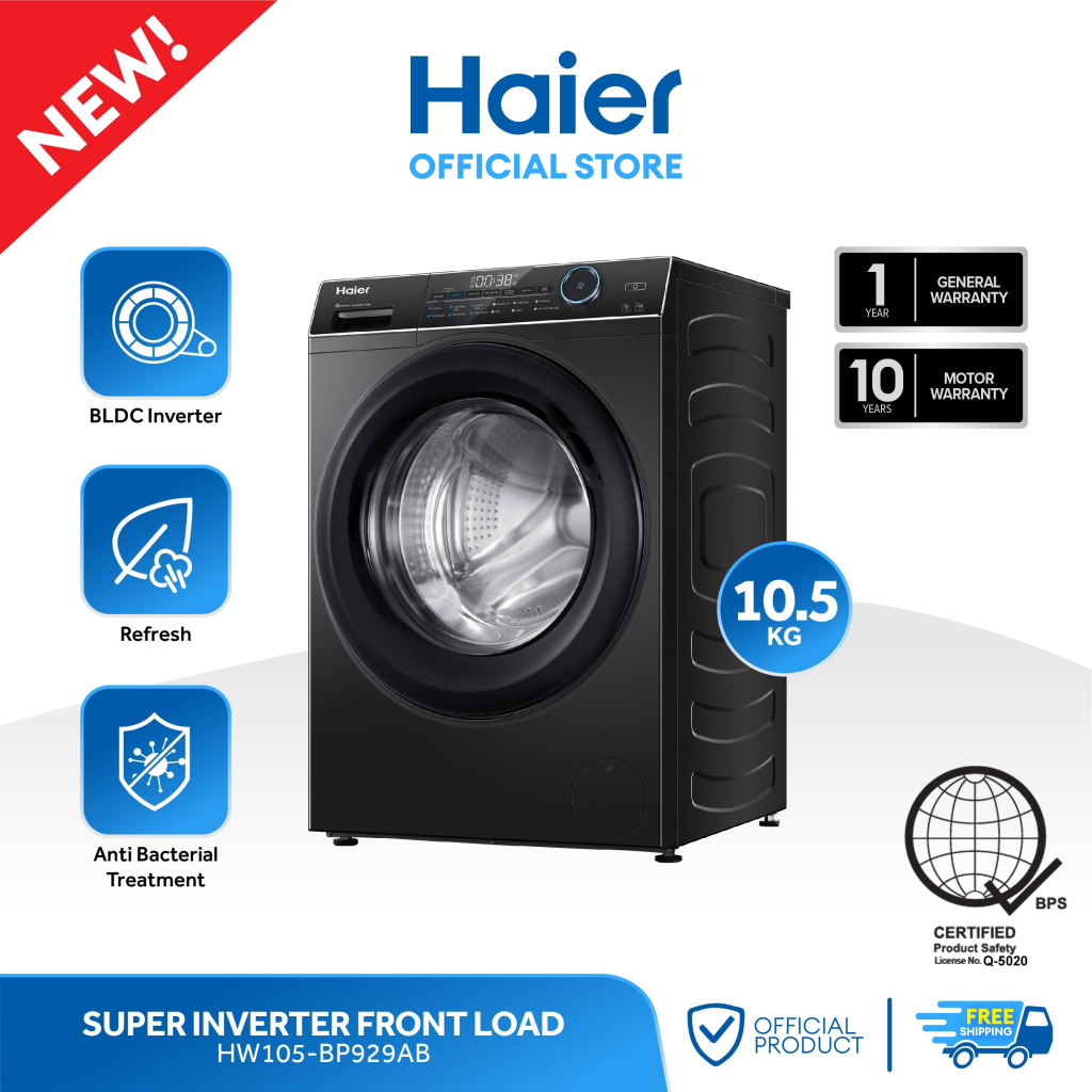 [NEW] Haier HWM105BP929AB 10.5 kg Super Inverter Wash Front Load Washer Fully Automatic Washing