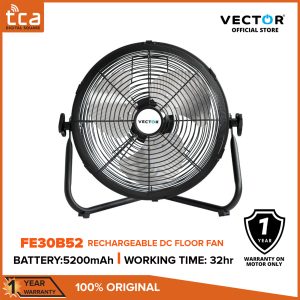 Vector FE30B52 Rechargeable DC Fan, 12" Metal Blade with 5200mAH Battery Capacity