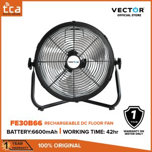 Vector FE30B66 Rechargeable DC Fan, 12" Metal Blade with 6600mAH Battery Capacity