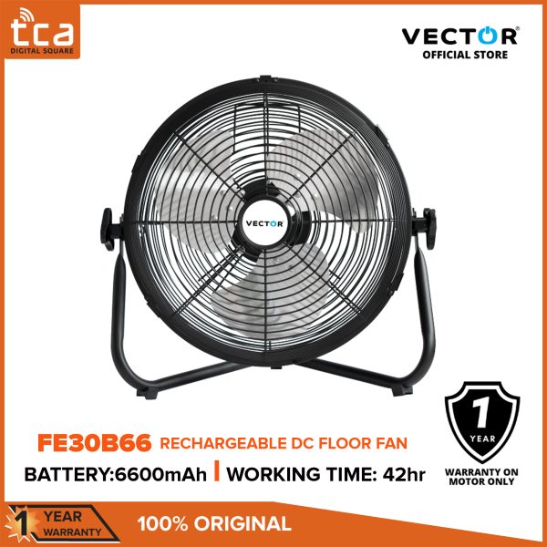 Vector FE30B66 Rechargeable DC Fan, 12" Metal Blade with 6600mAH Battery Capacity