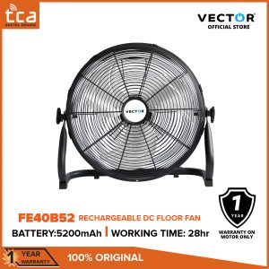 Vector FE40B52 Rechargeable DC Fan, 16" Metal Blade with 5200mAH Battery Capacity