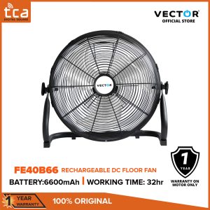 Vector FE40B66 Rechargeable DC Fan, 16" Metal Blade with 6600mAH Battery Capacity