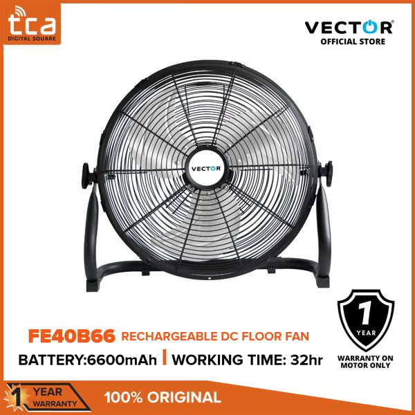 Vector FE40B66 Rechargeable DC Fan, 16" Metal Blade with 6600mAH Battery Capacity